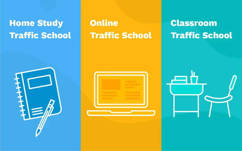 types of traffic schools - home study traffic school, online traffic school, classroom traffic school