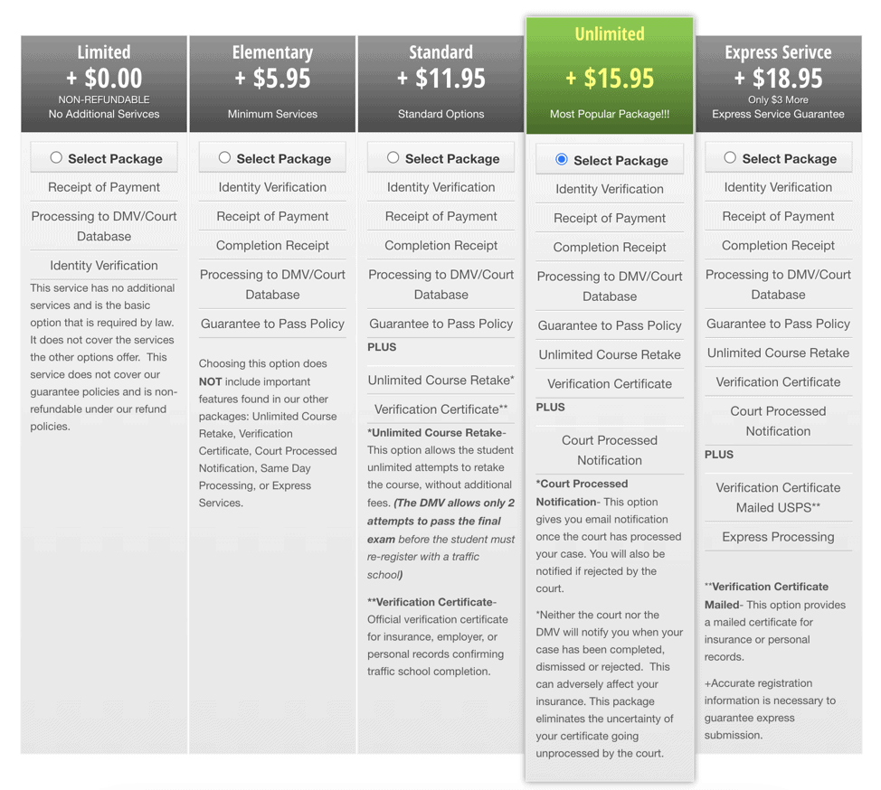 One Day Traffic School Pricing