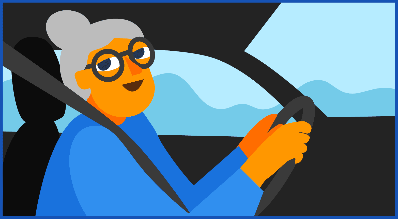 Senior driving wearing glasses which may result in a restricted license