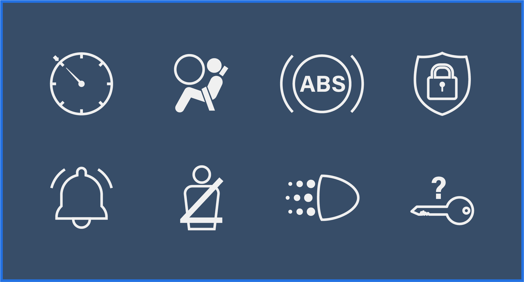 Image showing symbols for security, alarms, airbags, seatbelts, and ABS breaks, suggesting some of the automobile equipment an insurer might consider for a discount