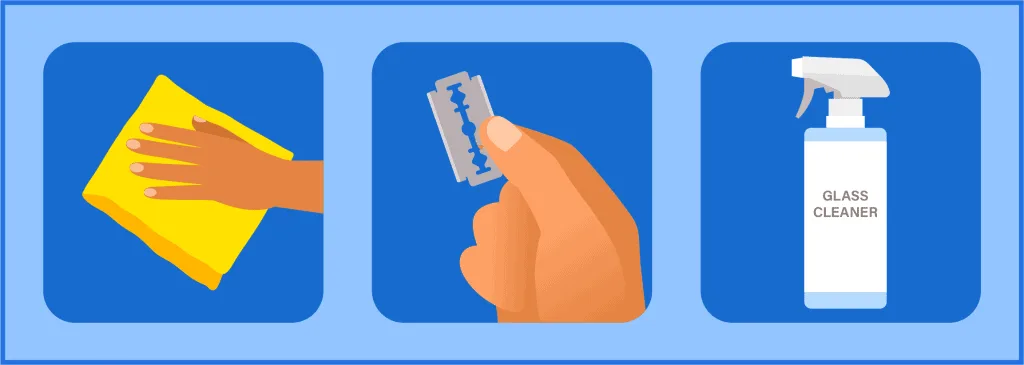 Removing Tree Sap from Car Windows and Windshields requires a cloth, a razor blade, and glass cleaner