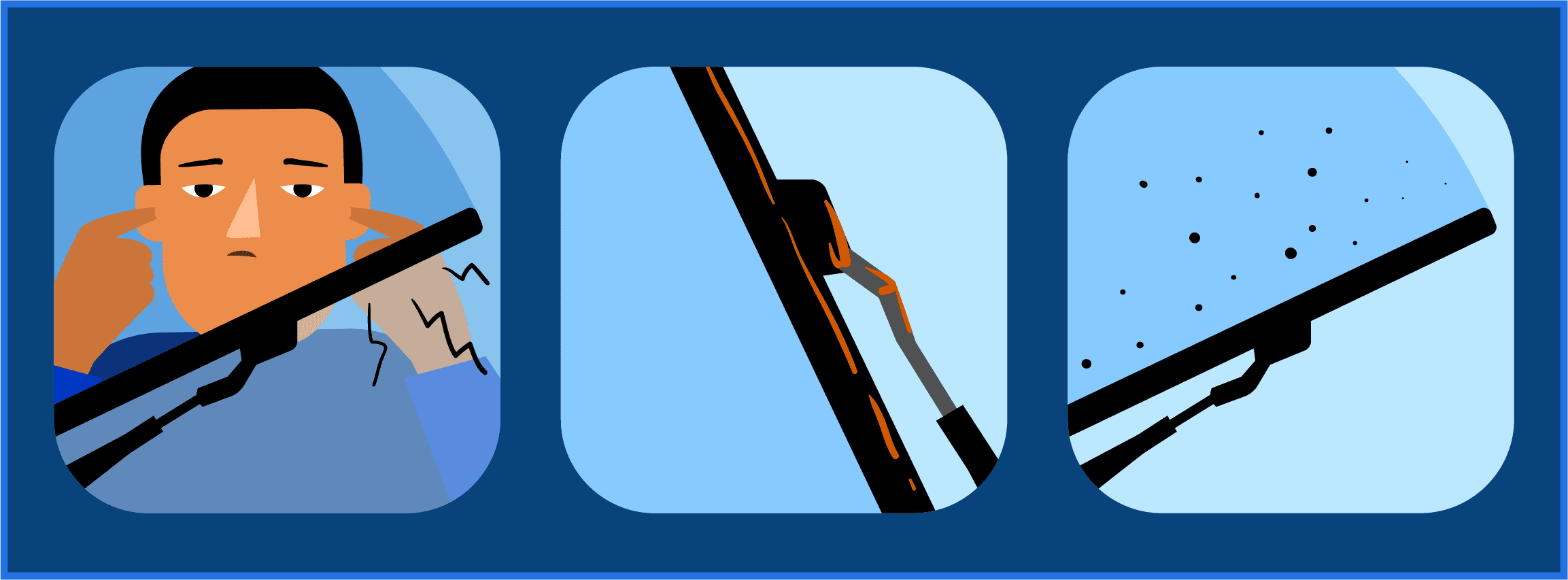 Image shows some signs of windshield wiper damage, such as a loud sound when wiping or a blurry windshield