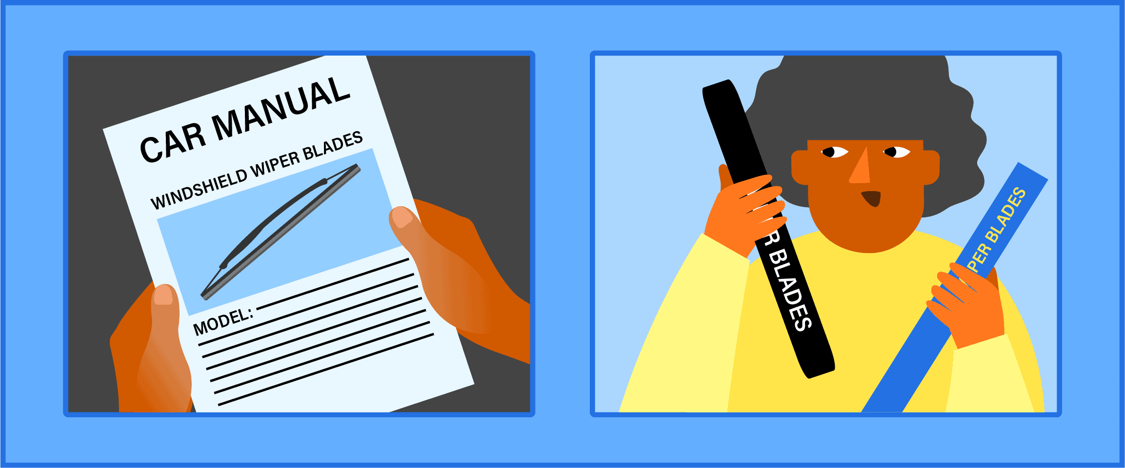 A person looking at their car manual so they can decide which blades to buy