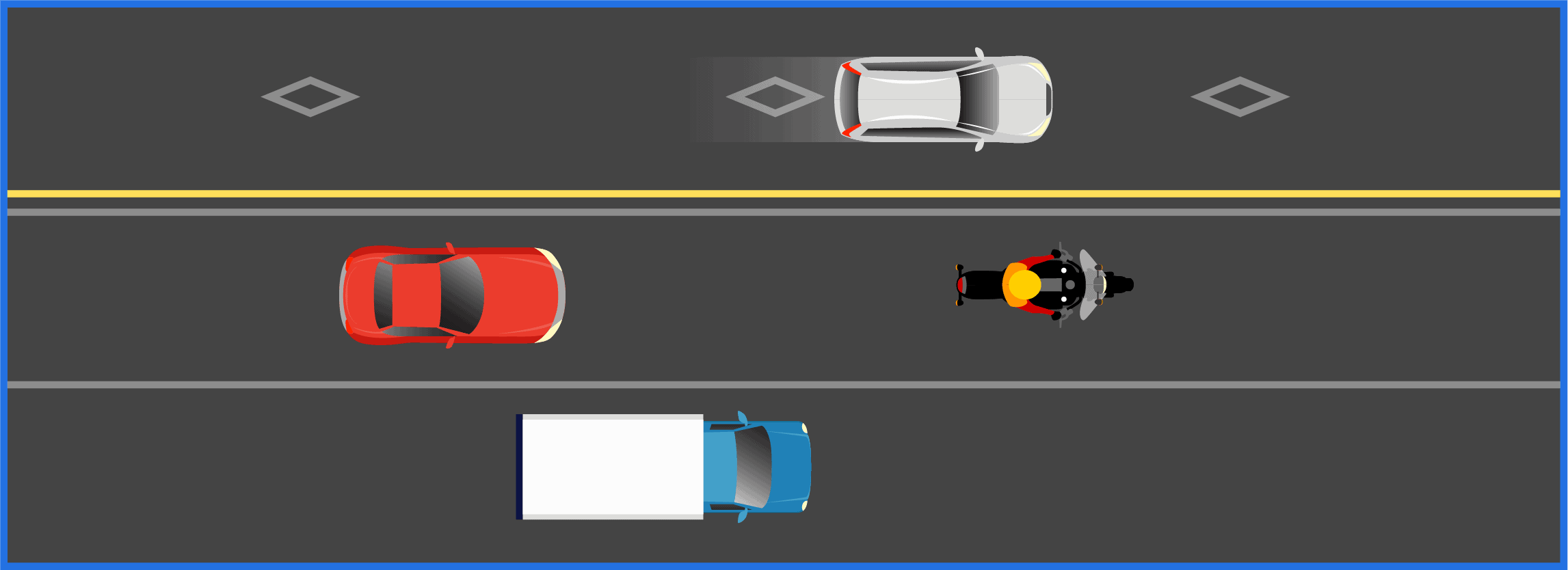 Image shows what a california hov lane looks like from the top