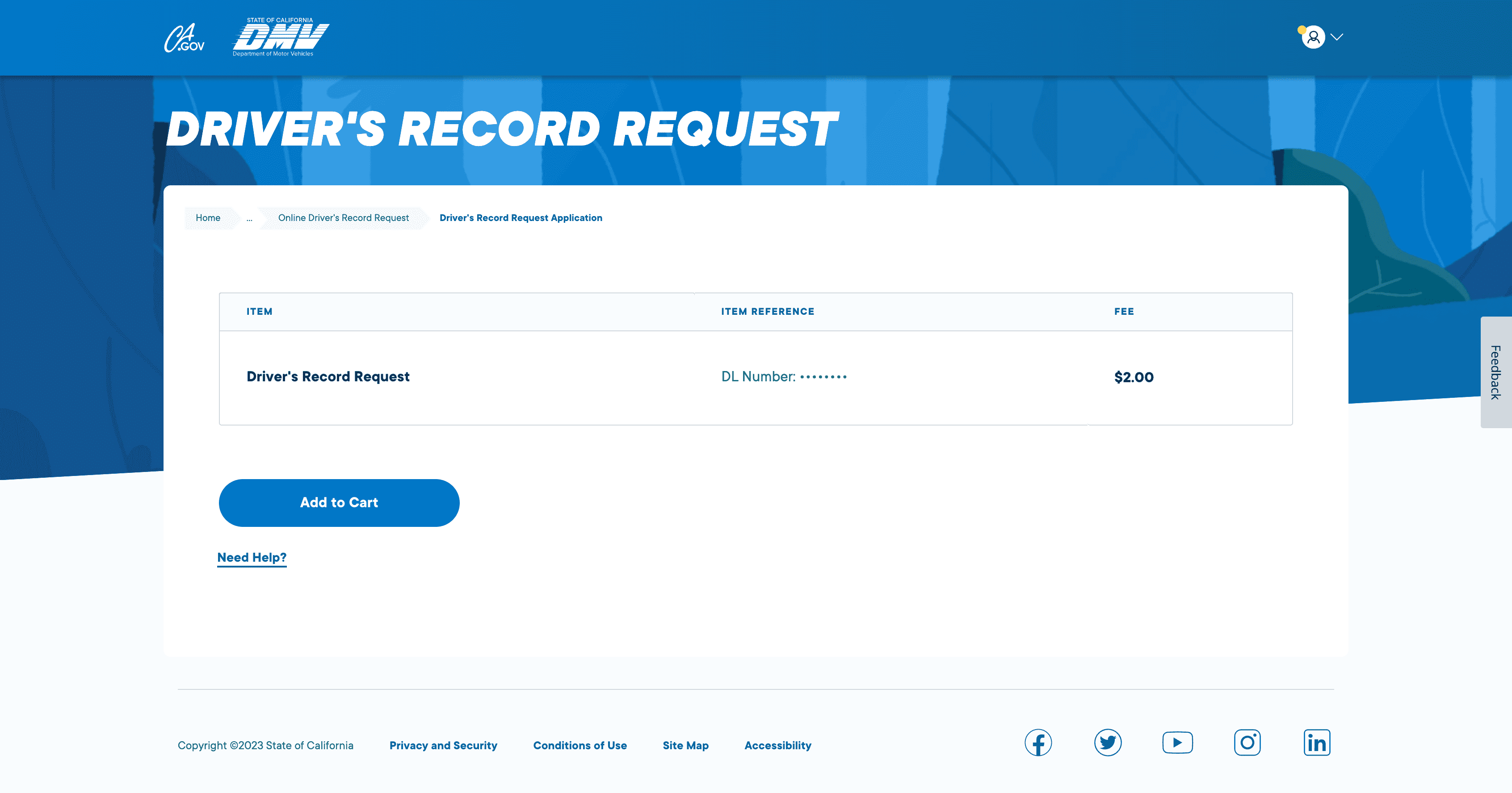 Note the $2 online record fee, and click "Add to Cart."