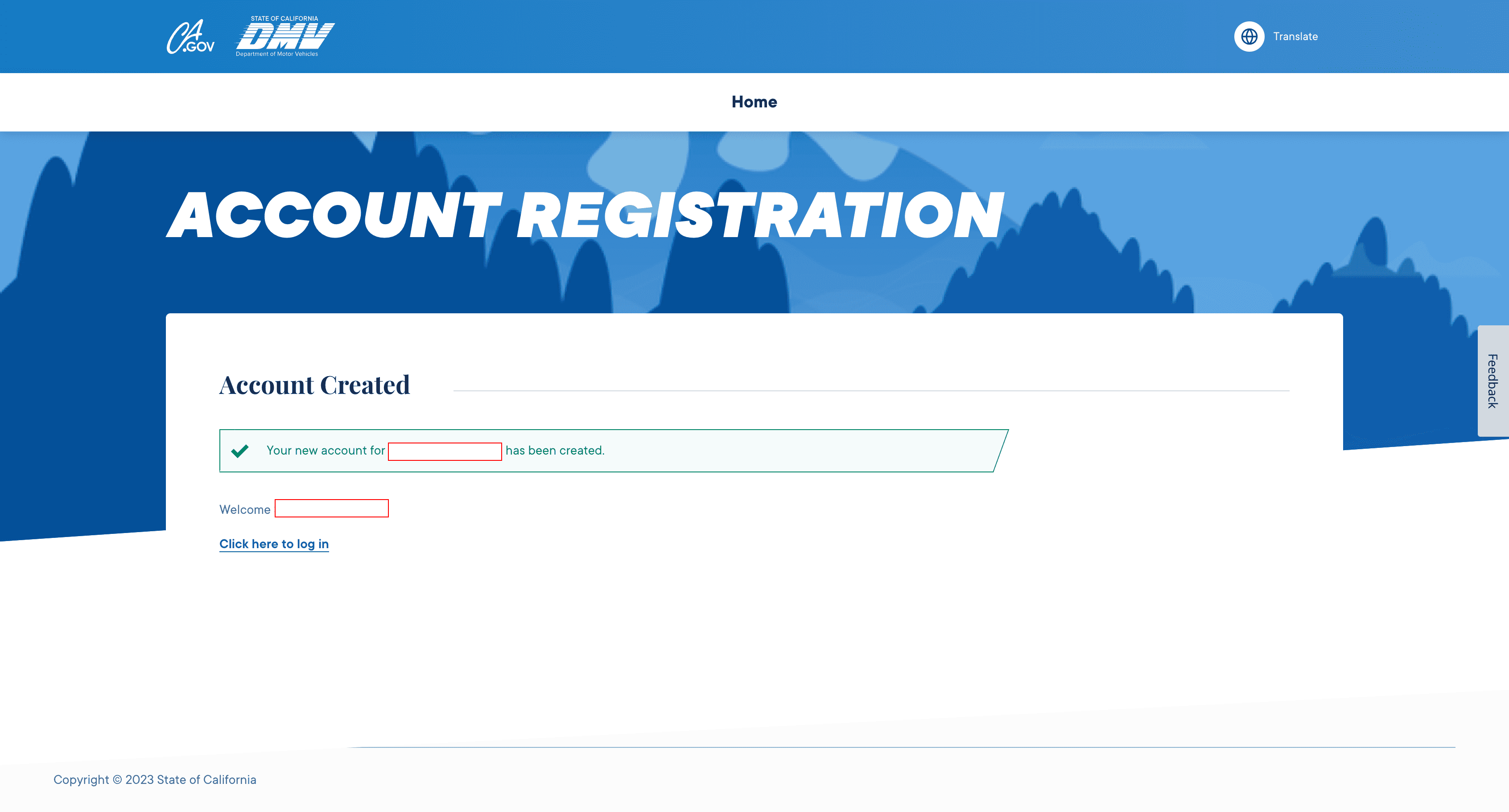 Once your account is registered, click the link to log in.