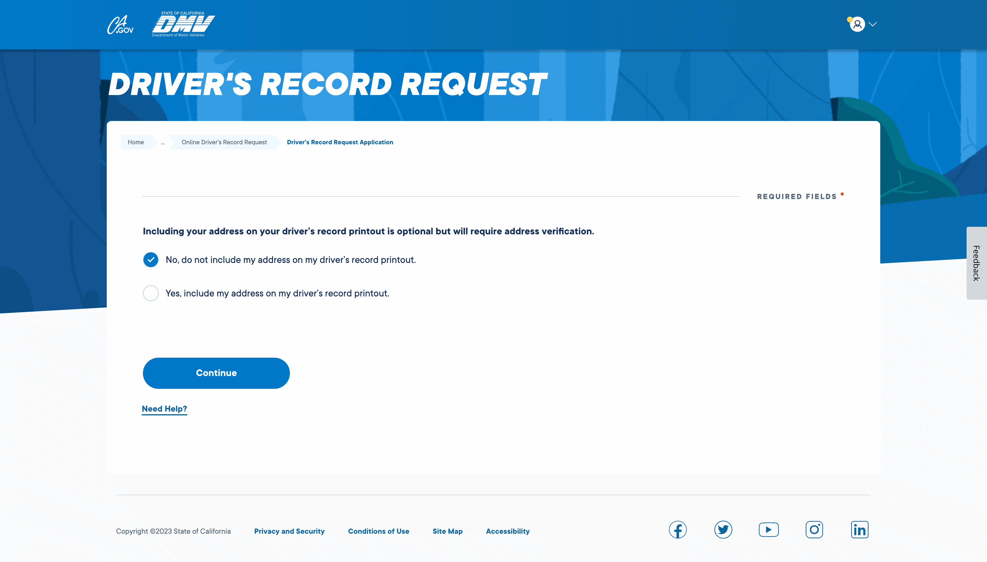 Choose whether to include your address on your driver's record printout.