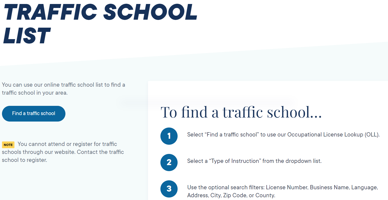 dmv traffic school list