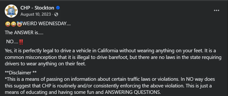 ¿Es ilegal conducir descalzo en mi Estado?